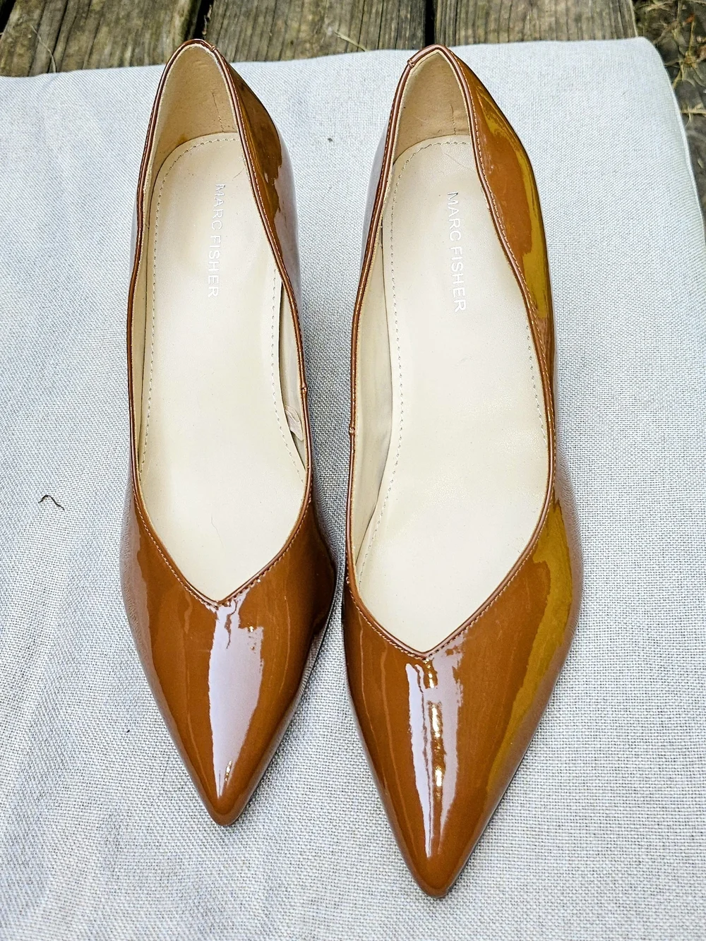 Marc Fisher Caramel Patent Pointed-Toe Flats